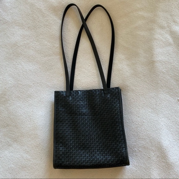 Vintage woven black leather purse handbag Jones New York - Picture 2 of 6